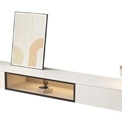 Meuble TV flottant avec tiroirs de rangement Console TV flottante blanche Meuble TV mural avec porte rabattable en verre Meuble de rangement flottant pour centre de divertissement pour chamb