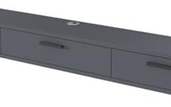 Meuble TV Mural Flottant - Console TV Murale Longue avec Rangement et Porte Rabattable, Design Moderne, Gris, pour Salon (200 x 22 x 20 cm / 78,7 x 8,7 x 7,9 Pouces)