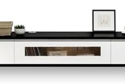 Meuble TV Flottant, étagère TV Murale avec Porte, Console multimédia en Bois, Meuble de Divertissement, Meuble Flottant sous TV, Meuble de Rangement pour Bureau et Maison (Noir + Blanc, 240
