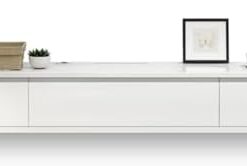Générique Meuble TV Suspendu, Meuble TV Flottant Moderne, Console multimédia Murale avec 2 tiroirs, Petit Meuble TV d'appartement, étagère Flottante pour Rangement sous TV (Blanc, 160 cm)