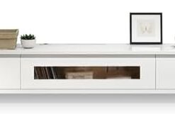 Meuble TV Flottant, étagère TV Murale avec Porte, Console multimédia en Bois, Meuble de Divertissement, Meuble Flottant sous TV, Meuble de Rangement pour Bureau et Maison (Blanc, 240 cm)
