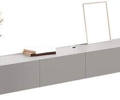 Meuble TV flottant avec tiroirs, trou pour câble, dos creux, console multimédia murale, meuble de rangement TV en bois, centre de divertissement moderne, table d'étagère TV blanche pour salo