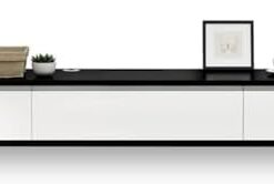 Générique Meuble TV Suspendu, Meuble TV Flottant Moderne, Console multimédia Murale avec 2 tiroirs, Petit Meuble TV d'appartement, étagère Flottante pour Rangement sous TV (Blanc + Noir, 120 cm)