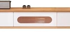 Générique Meuble TV sur Pied avec Rangement, Console TV en Bois Massif, étagère TV Blanche Moderne avec Dos Creux, Centre de Divertissement Minimaliste, Table TV, Meuble TV pour Salon (Naturel, 160 x