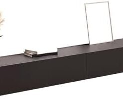 Meuble TV mural blanc, meuble TV flottant avec rangement, banc TV en bois avec tiroir, trou de gestion des câbles et dos creux, console multimédia de divertissement moderne pour le salon (no