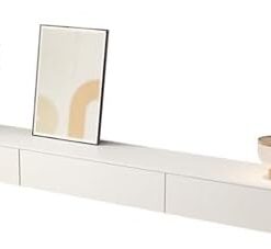 Meuble TV flottant avec tiroirs de rangement Console TV flottante blanche Meuble TV mural avec porte rabattable en verre Meuble de rangement flottant pour centre de divertissement pour chamb