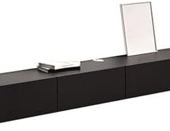 Meuble TV flottant blanc, meuble TV mural, étagères TV flottantes avec tiroirs et porte, console multimédia de divertissement moderne, grand banc de rangement TV pour salon (noir, 140 x 24 x