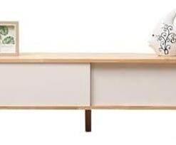 Meuble TV sans Assemblage, Portes coulissantes, Meuble TV en Bois, Console multimédia, Table TV, Centre de Divertissement pour téléviseurs jusqu'à 75 Pouces (Couleur : Porte Blanche, Taille