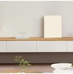 Générique Meuble TV Flottant, Meuble TV Mural, étagères TV en Bois avec tiroir de Rangement, Trou pour câble, Dos Creux, Console multimédia de Divertissement Moderne, Banc TV pour Salon (Naturel, 160