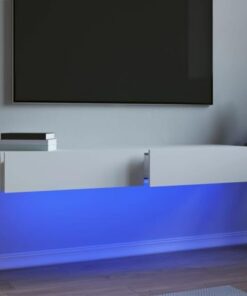 Générique Meuble TV Flottant avec lumières LED, Support TV Flottant avec tiroir de Rangement, étagère TV Flottante pour Centre de Divertissement Mural (Blanc)