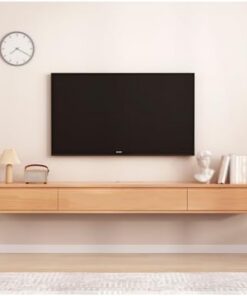 Étagère TV Flottante avec 2 tiroirs, Centre de Console multimédia de Divertissement, Meuble TV Flottant avec Rangement, pour Chambre à Coucher, Salon (Couleur : Couleur bûche, Taille : 120 c