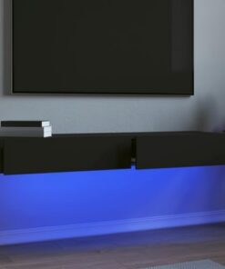 Générique Meuble TV Flottant avec lumières LED, Support TV Flottant avec tiroir de Rangement, étagère TV Flottante pour Centre de Divertissement Mural (Noir)