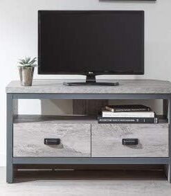 ZXLIHS Boston Meuble TV d'angle à 2 tiroirs éères, Meuble de télévision pour Salon, Salle de Divertissement avec éères de Rangement tiroirs, H 48,5 cm x L 86 cm x P 45 cm, Gris