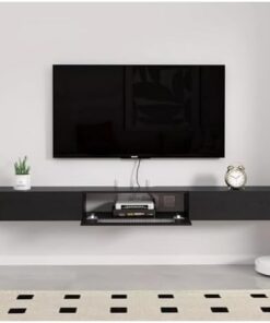 Meuble TV Flottant, Meuble Mural en Bois Massif pour Salon et Salle de Divertissement (Noir, 120 cm)