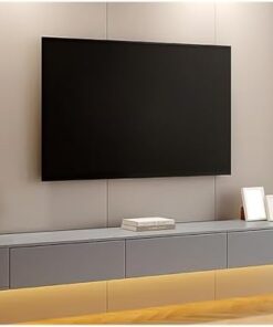 Générique Meuble TV Flottant Moderne avec tiroirs et Portes de Rangement, Meuble de Console multimédia Mural, Meuble de Rangement TV Blanc, Centre de Divertissement en Bois pour Salon (Gris, 160 x 24