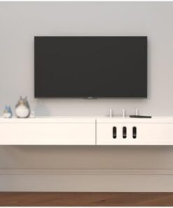 Meuble TV Flottant Blanc, Centre de Divertissement Mural, Console multimédia de 52,3 Pouces pour sous Le téléviseur, Petit Meuble TV d'appartement