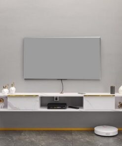 Console TV Murale de 63 Pouces Meuble TV Flottant Meuble TV Centre de Divertissement Moderne Table TV Supports TV pour Salon (Couleur : Gris)