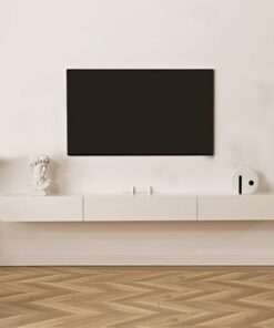 Étagère audio/vidéo suspendue, support TV mural flottant brillant, étagère TV de centre de divertissement moderne avec rangement, table console multimédia pour salon, meuble TV flottant avec