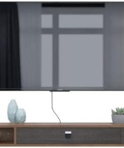 Meuble TV Flottant Moderne de 70,9 Pouces, Meuble TV Mural Flottant avec Porte Rabattable, Support Mural, Console TV Flottante avec Espace de Rangement Ouvert, Meuble TV Mural Suspendu pour