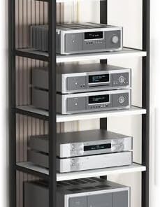 Support multimédia AV 2/3/4/5 Niveaux, Support Audio pour Lecteur de disques CD, Support stéréo avec roulettes, Armoire de Rangement multimédia Mobile pour cinéma Maison (5 Niveaux)