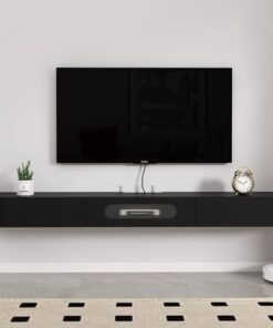 Générique (FR:Meuble TV Mural, Meuble TV en Bois Massif, Console multimédia Flottante avec 3 tiroirs, pour téléviseurs de 42 à 70 Pouces, pour la Maison et Le Bureau (Couleur : Noir))