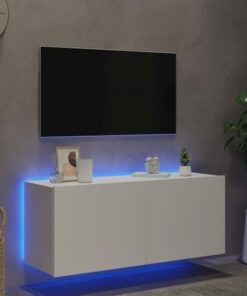 Générique Meuble TV Flottant avec lumières LED, Support TV Flottant avec Rangement, étagère TV Flottante pour Centre de Divertissement Mural, 100 cm (Blanc)