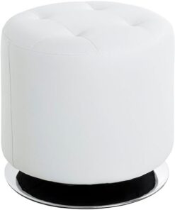 HAKU Tabouret chromé, Blanc, Tissu synthétique Aspect Cuir, métal - Dim.: H 40 cm x Ø 40 cm, Style: Modern