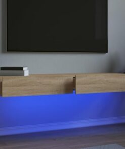 Générique Meuble TV Flottant avec lumières LED, Support TV Flottant avec tiroir de Rangement, étagère TV Flottante pour Centre de Divertissement Mural (chêne Sonoma)