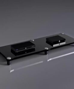Support multimédia audio-vidéo noir - Support de rack audio pour composants stéréo de divertissement - Console de lecteur de disques robuste avec coussinets anti-vibrations (1 couche-H 10 cm
