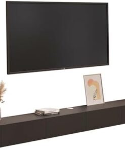 Meuble TV Mural Noir Flottant avec Porte et 2 tiroirs, Console multimédia en Bois, Grande étagère de Rangement sous Le téléviseur (Noir, 240 x 20 x 24 cm)