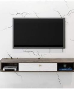 Console multimédia TV murale Support TV flottant avec porte d'armoire Console multimédia Centre de divertissement Étagère à composants Meuble TV Étagère murale pour décodeurs/routeurs/téléco