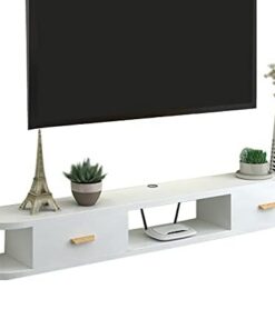 Meuble TV flottant, étagère TV murale, composant d'armoire de centre de divertissement, console TV en bois pour salon, unité de rangement console audio/vidéo (couleur : blanc, taille : 120 x
