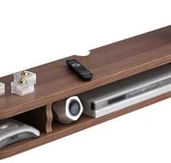 Meuble TV flottant Meuble TV flottant, étagère en bois à 2 couches, console multimédia de bureau avec trou pour fil, économise de l'espace pour les restaurants familiaux, les hôtels (marron,