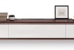 Meuble TV Flottant, Console multimédia Moderne à Montage Mural avec 2 tiroirs, Meuble TV d'appartement, étagère Flottante pour Le Rangement sous Le téléviseur (Couleur Noyer + Blanc, 120 cm)