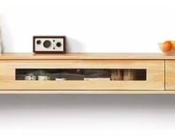 Meuble TV Mural Flottant en Bois, Meuble TV, Centre de Divertissement, Console multimédia, Support de Divertissement pour Salon et Chambre (Couleur : Naturel, Taille : 160 cm/63 Pouces)