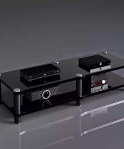 Support multimédia Audio-vidéo Noir - Support de Rack Audio pour Composants stéréo de Divertissement - Console de Lecteur de disques Robuste avec Coussinets Anti-Vibrations (2 Couches - H 37