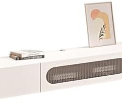 Meuble TV mural avec tiroirs et porte, console multimédia murale flottante en bois avec trou de gestion des câbles, support de rangement pour centre de divertissement moderne, support TV pou