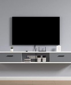 Générique Étagère Murale Meuble TV Flottant Meuble de Divertissement avec Porte et unité de Rangement Console Audio/vidéo Console multimédia, économiseur d'espace (Couleur : C, Taille : 120x23x22cm)