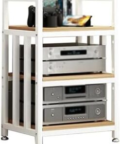 Support d'imprimante, Support multimédia Audio vidéo avec 3 étagères réglables en Hauteur, Armoire de Rangement multimédia pour Composants stéréo de Divertissement, pour Salon, Jeux, Studio