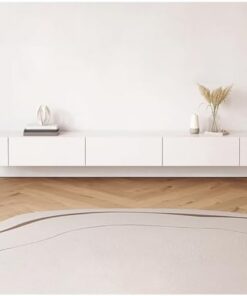Meuble TV Flottant pour Petit Appartement, Console multimédia Murale, Meuble de Rangement, étagère de Divertissement sous TV avec Porte et Rangement (Couleur : Blanc, Taille : 160 cm)