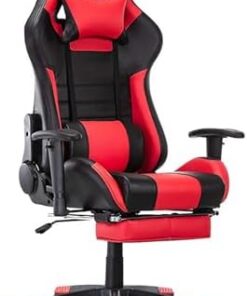Chaise de Jeu Ergonomique, Chaise de Bureau, Chaise d'ordinateur en Cuir avec Appui-tête et Support Lombaire, Chaise de Jeu vidéo inclinable pivotante pour Adultes, Noir + Rouge, Hauteur 124