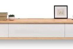 Meuble TV Flottant, Console multimédia Murale Moderne avec 2 tiroirs, Meuble TV d'appartement, étagère Flottante pour Rangement sous TV (Couleur Bois + Blanc, 160 cm)