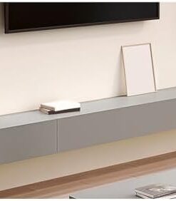Meuble TV flottant avec tiroirs, console multimédia murale, centre de divertissement moderne, étagère TV en bois, table TV avec rangement, meuble TV blanc pour salon, chambre (noir, 200 x 24