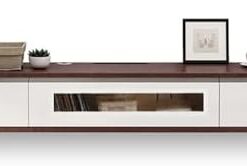 Générique Meuble TV Flottant, Centre de Divertissement Mural, Meuble TV Moderne et Console multimédia pour Salon (Marron + Blanc, 180 cm)