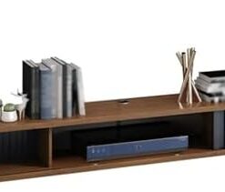 Générique Meuble TV Flottant Meuble TV Flottant, avec Portes coulissantes des Deux côtés Support TV Mural avec Trou pour câble, adapté au décodeur Storouter, Lecteur DVD (Marron, 80 x 23,5 x 16 cm)
