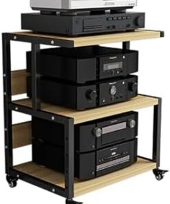 Support multimédia AV à 3/4/5 Niveaux, Support multimédia Audio vidéo Moderne avec étagères réglables, Petit Support de Divertissement, roulettes, Parfait pour la Maison/Le Bureau/Le cinéma