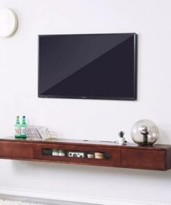 Générique Meuble TV Suspendu, Support TV Mural Flottant en Bois Massif avec 2 rangements - Console multimédia de Centre de Divertissement pour Chambre à Coucher, Salon