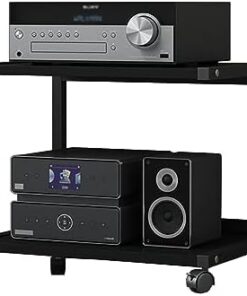 Meuble de rangement multimédia à 2 niveaux, support audio amovible, étagère de rangement ouverte au sol, armoire multifonctionnelle pour la maison/bureau/audio vidéo/DJ/théâtre (couleur : no