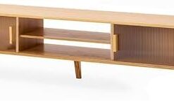Console multimédia Table TV en bambou, porte coulissante, centre de divertissement avec rangement, meuble TV Supports TV pour salon, chambre, entrée, bureau (couleur : sans tiroirs, taille :