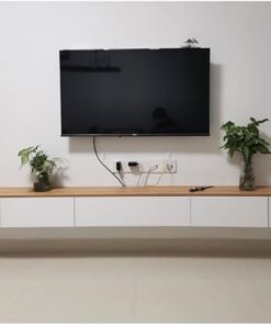 Générique Meuble TV Mural avec Porte, Grand Meuble TV de Rangement pour Salon et Bureau, Meuble TV Flottant Moderne avec tiroir, Meuble TV élégant pour Appartements (Naturel, 200 cm)